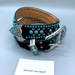 Vintage Nocona Co. Turquoise Rhinestone Western Belt Womens Sz s 35.5”.